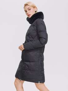 MIEGOFCE High Neck Zip Up Solid Padded Coat - Dark Grey - View 2