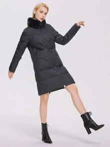 MIEGOFCE High Neck Zip Up Solid Padded Coat - Dark Grey - View 3
