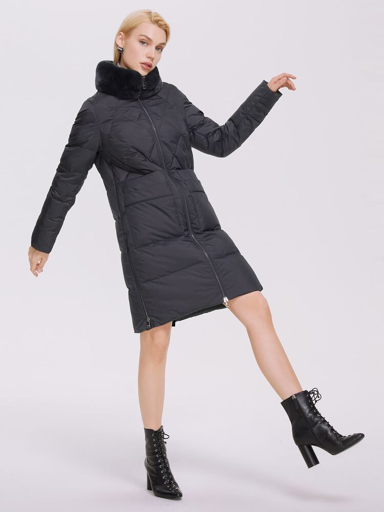 MIEGOFCE High Neck Zip Up Solid Padded Coat - Dark Grey - View 3