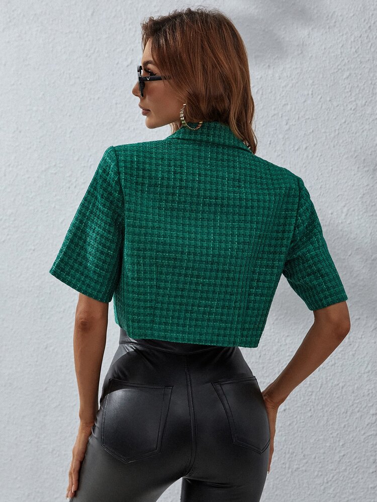 Cazadora tweed de cuello con solapa bolsillo falso - Verde - Añade 2