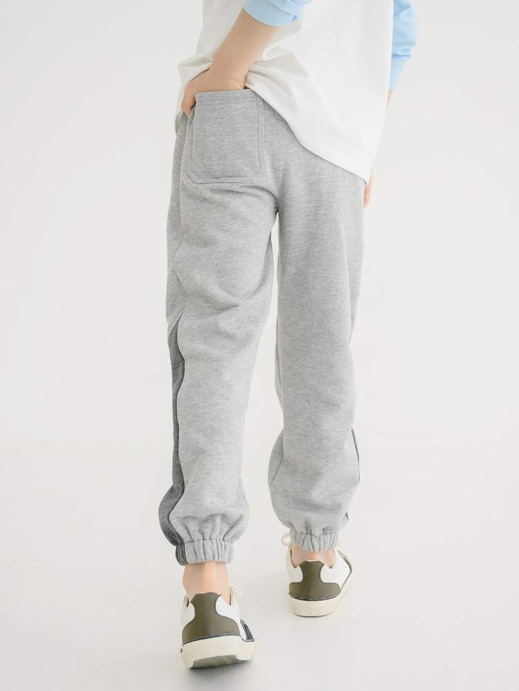 Niños Pantalones deportivos de dos tonos con estampado de letra - Gris Claro - Ver 2