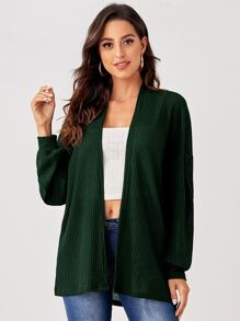 BizChic 落肩袖華夫格編織外套 - 墨綠色 - 查看 6