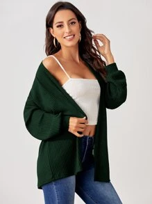 BizChic 落肩袖華夫格編織外套 - 墨綠色 - 查看 7