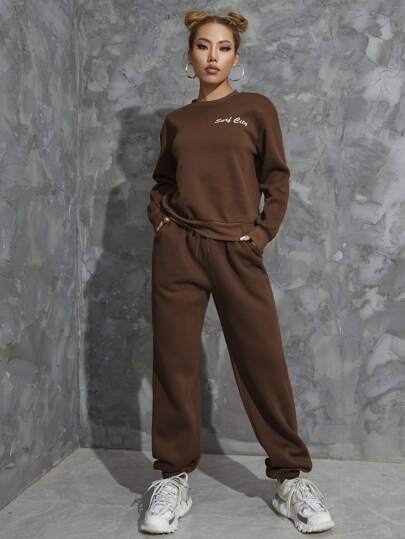 Letter Graphic Drop Shoulder Pullover & Sweatpants