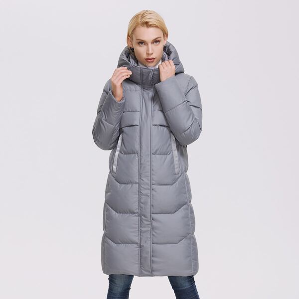 

Slant Pocket Hooded Puff Winter Coat, Grey