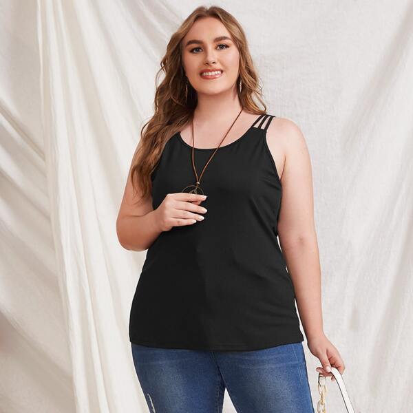 

Plus Cut Out Tank Top, Black
