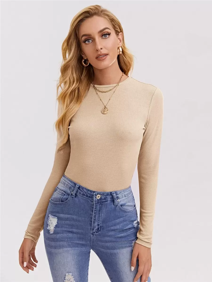 SHEIN Essnce Camiseta unicolor - Albaricoque - Ver 1