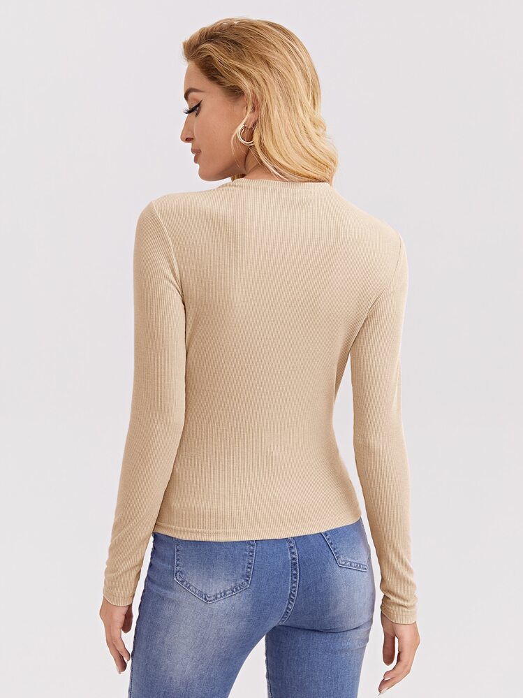 SHEIN Essnce Solid Form Fitted Tee - Apricot - View 2