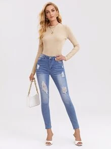 SHEIN Essnce Camiseta unicolor - Albaricoque - Ver 3