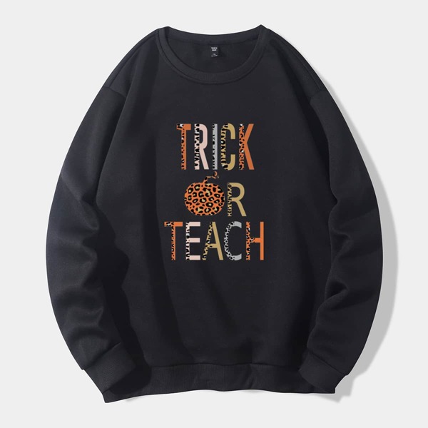 

Plus Halloween Print Thermal Lined Sweatshirt, Black