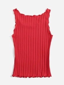 Muchica Lettuce Trim Rib Knit Tank Top - Red - View 2
