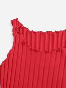 Muchica Lettuce Trim Rib Knit Tank Top - Red - View 3