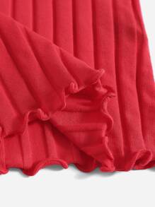 Muchica Lettuce Trim Rib Knit Tank Top - Red - View 5