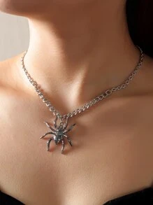Halloween Spider Design Necklace - Gun Black - View 1