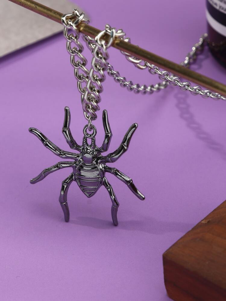 Halloween Spider Design Necklace - Gun Black - View 3