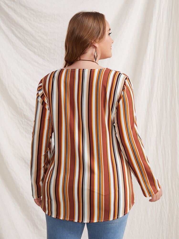Blusa de rayas combinadas de cuello cuadrado - Multicolor - Añade 2