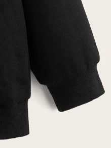 SHEIN Sudadera de cuello en contraste de hombros caídos con estampado de letra - Negro - Ver 4