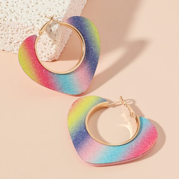 

Color Block Heart Design Hoop Earrings, Multicolor