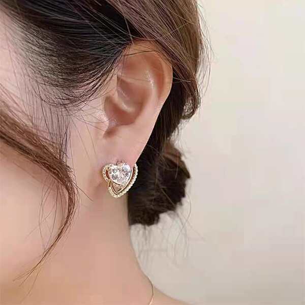 

Серьги со стразами с сердечком, Золотистый