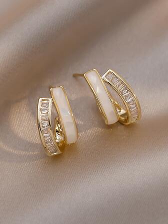 Andkiss Cubic Zirconia Decor Earrings