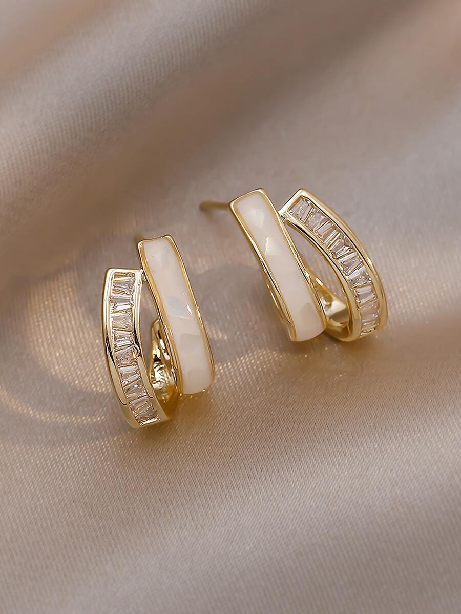 Andkiss Cubic Zirconia Decor Earrings - Yellow Gold - View 1