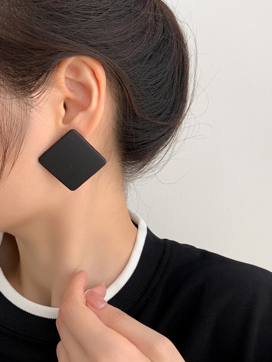 幾何耳釘 - 黑色 - 查看 1