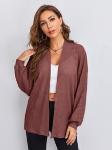 BizChic Drop Shoulder Waffle Knit Coat - Redwood - View 5
