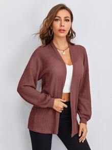 BizChic Drop Shoulder Waffle Knit Coat - Redwood - View 3