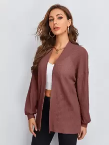 BizChic Drop Shoulder Waffle Knit Coat - Redwood - View 4