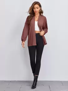 BizChic Drop Shoulder Waffle Knit Coat - Redwood - View 6