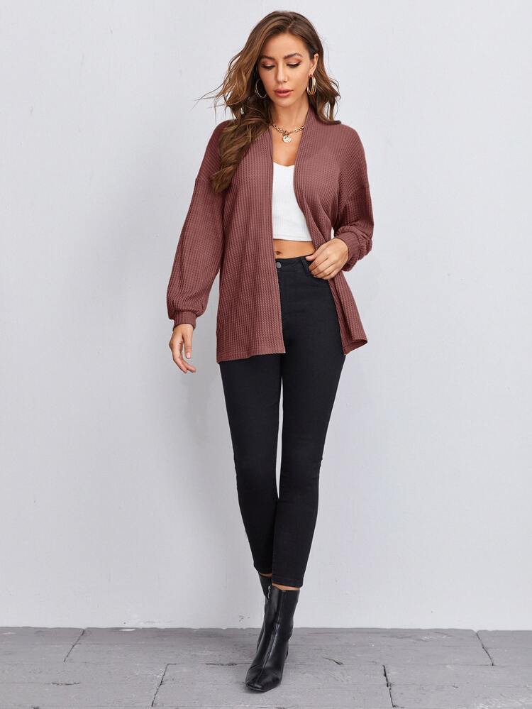 BizChic Drop Shoulder Waffle Knit Coat - Redwood - View 6