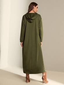 Mulvari 落肩袖隱藏口袋抽繩連帽洋裝 - 墨綠色 - 查看 2