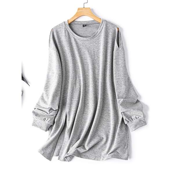 

Plus Solid Cut Out Sweatshirt, Light grey