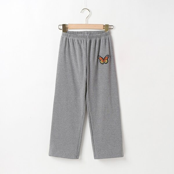 

Girls Butterfly Embroidered Sweatpants, Grey