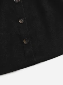 SHEIN Tween Girl Paperbag Waist Belted Button Front Skirt - Black - View 3