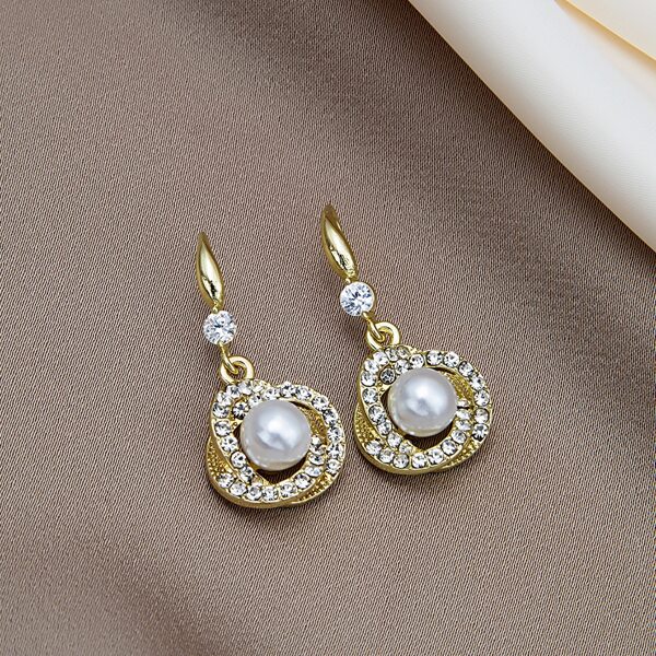 

Faux Pearl & Rhinestone Decor Drop Earrings, Gold