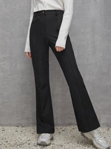 SHEIN Teen Girl Weave Pants With Small Side Slits - Black - View 1