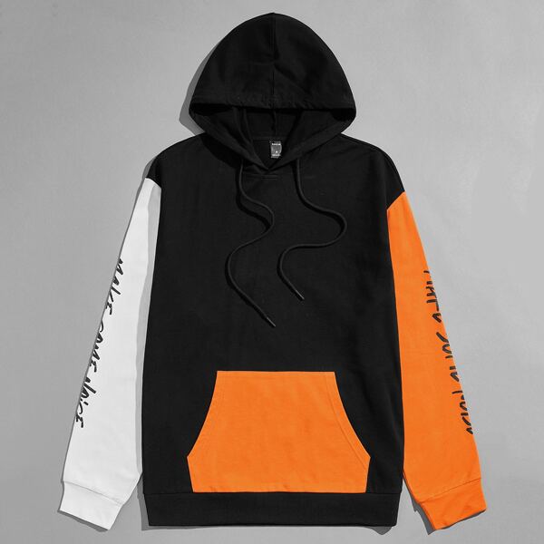 

Men Slogan Graphic Color Block Drawstring Hoodie, Multicolor