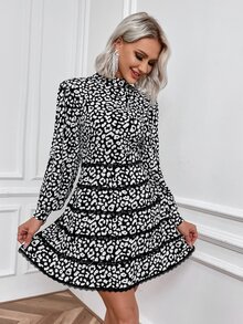 Eilly Bazar Đầm Lộ Lưng Tương phản ren Báo Thanh lịch - Đen và trắng - Xem 4