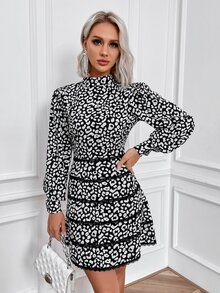Eilly Bazar Đầm Lộ Lưng Tương phản ren Báo Thanh lịch - Đen và trắng - Xem 6