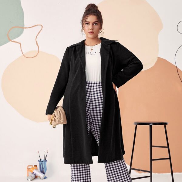 

Plus Button Through Collared Overcoat, Black