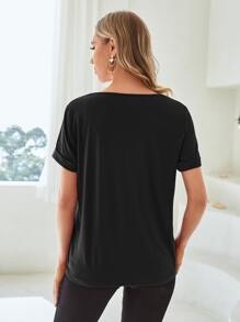 SHEIN Áo thun Bà bầu Túi màu trơn Giải trí - màu đen - Xem 2