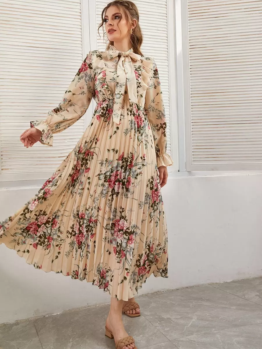 Modelyn Đầm Xếp li Hoa Thanh lịch - Màu be - Xem 1