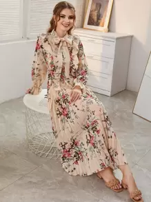 Modelyn Đầm Xếp li Hoa Thanh lịch - Màu be - Xem 4