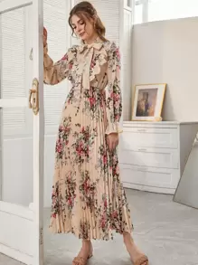 Modelyn Đầm Xếp li Hoa Thanh lịch - Màu be - Xem 5