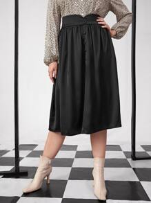 Plus Fake Buttons A-line Skirt - Black - View 3