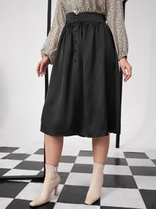 Plus Fake Buttons A-line Skirt - Black - View 4