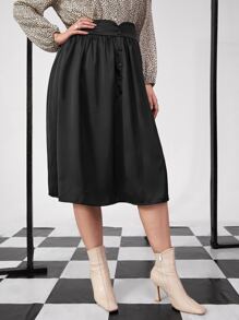 Plus Fake Buttons A-line Skirt - Black - View 5