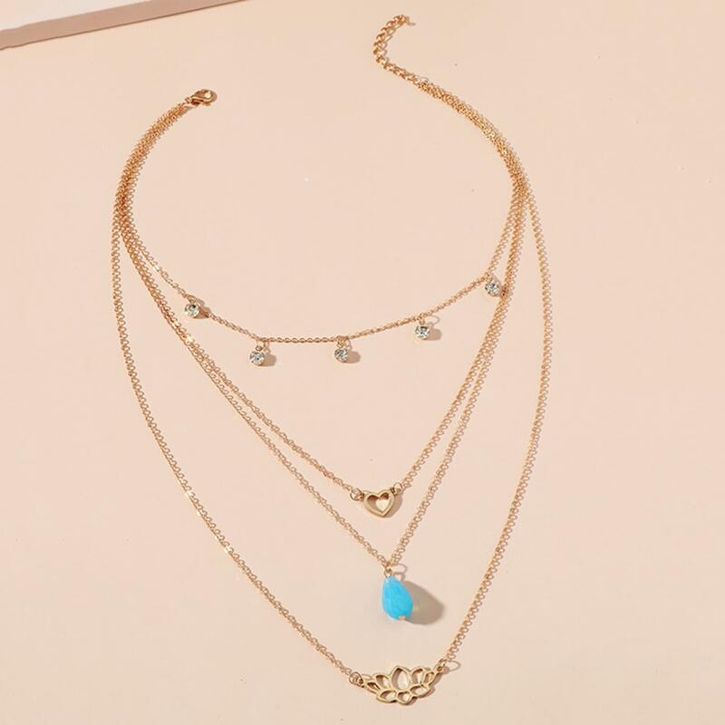 

Floral Decor Layered Chain Necklace, Gold