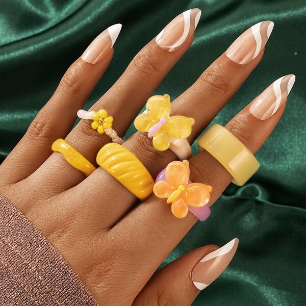

6pcs Butterfly Decor Ring, Multicolor